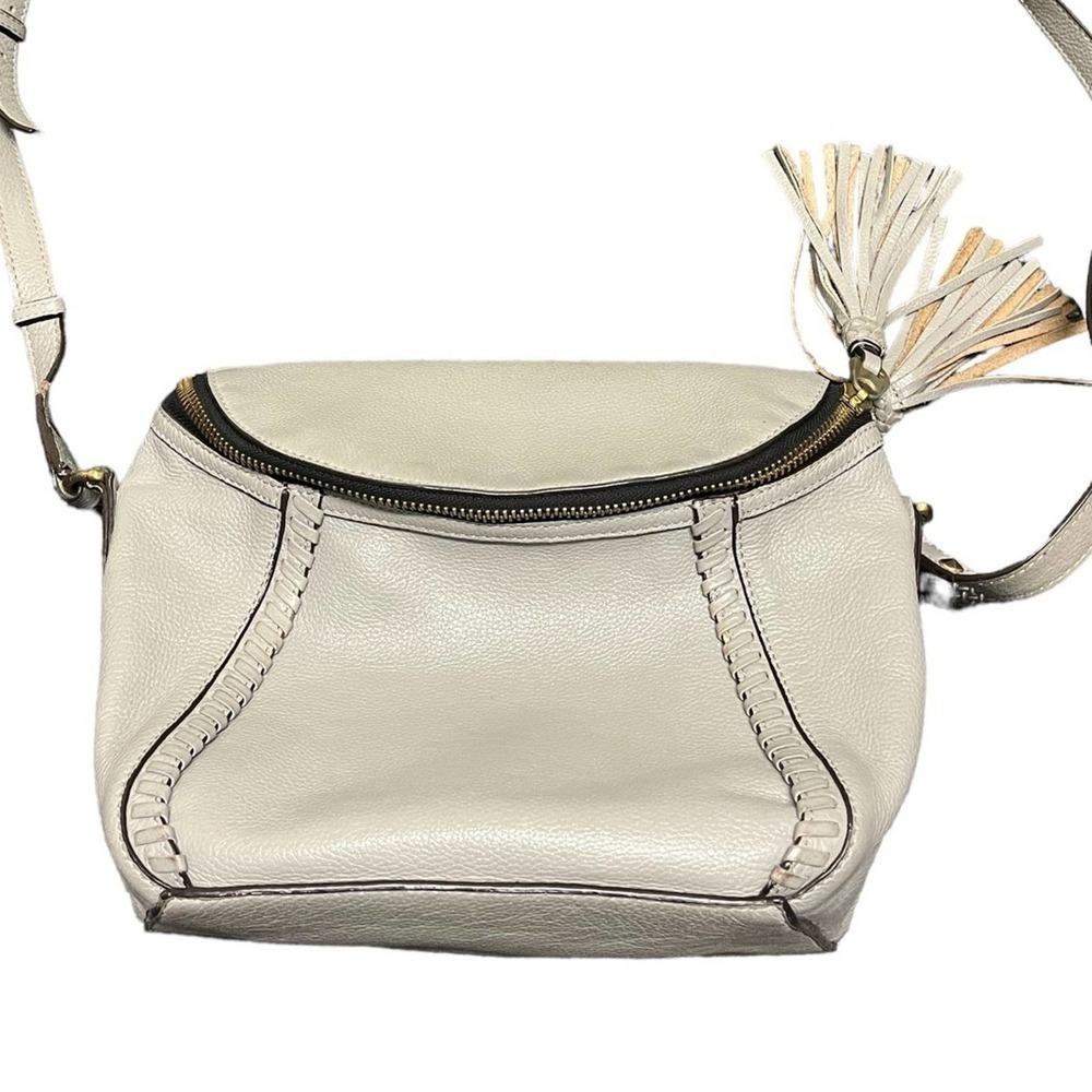 Oryany Crossbody Bag Women OS Gray Leather Tassel Whipstitch Lio Hobo